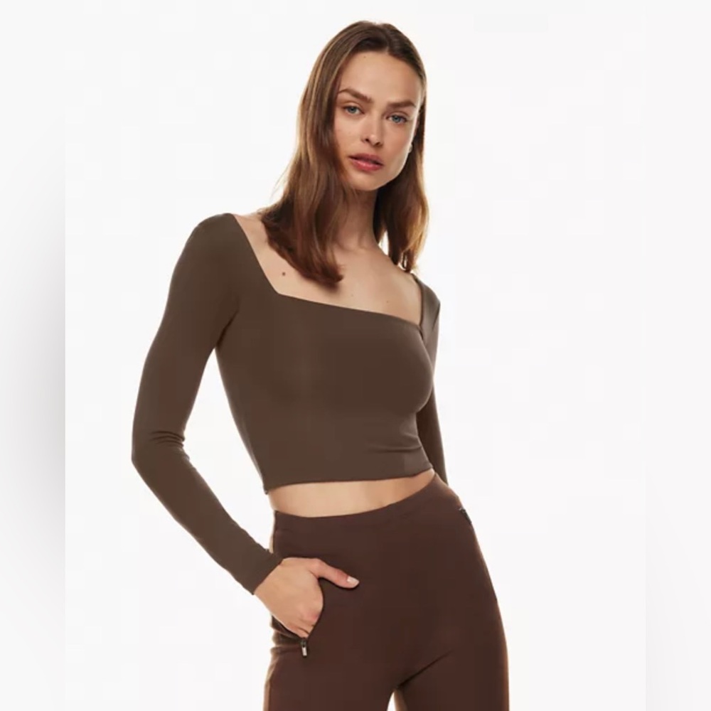 Babaton Brown Square-Neck Long-Sleeve Crop Top